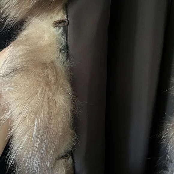 Mahogany Mink Fur Coat Size 10 Dyed Fox Tuxedo Long York Furrier Great Condition - Picture 5 of 16